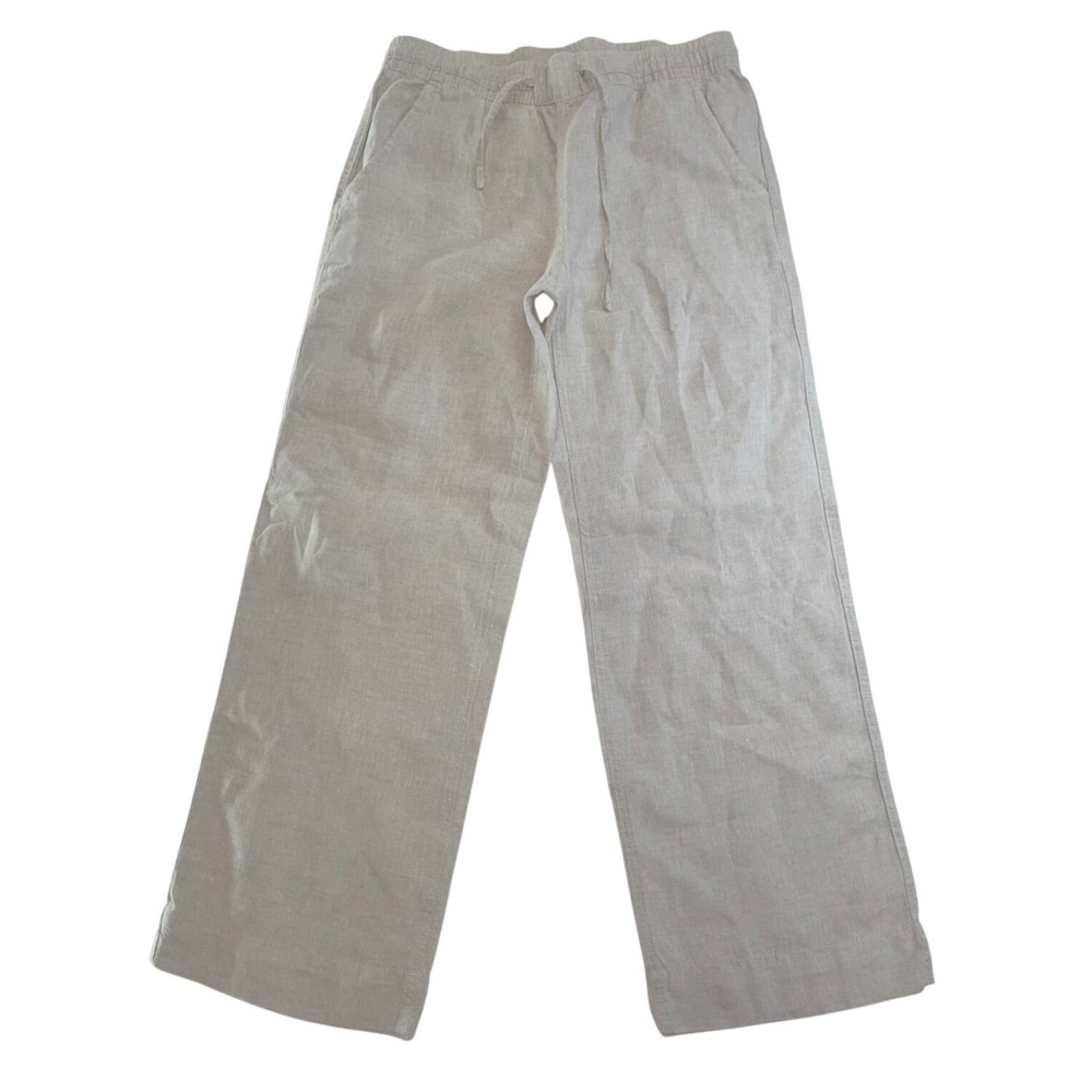 L.L.Bean Linen Pants Women 8 Regular Oatmeal Beige Wide Leg Drawstring 506767